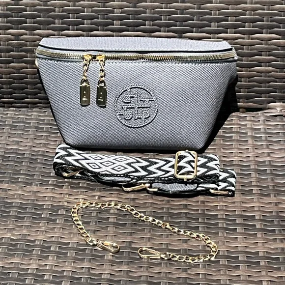 Gray Crossbody Bag with Gold Accents - Picture 8 of 8